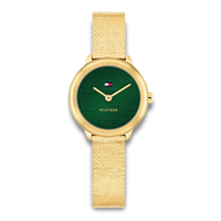 Tommy Hilfiger Demi 26 mm dameur 1782812 med grøn urskive og guldfarvet mesh-lænke