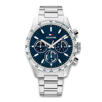 Tommy Hilfiger Hampton 1792278 herreur med blå urskive og sølvfarvet stållænke set forfra