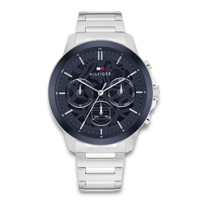 Tommy Hilfiger Henry 44 mm herreur med blå urskive og stållænke