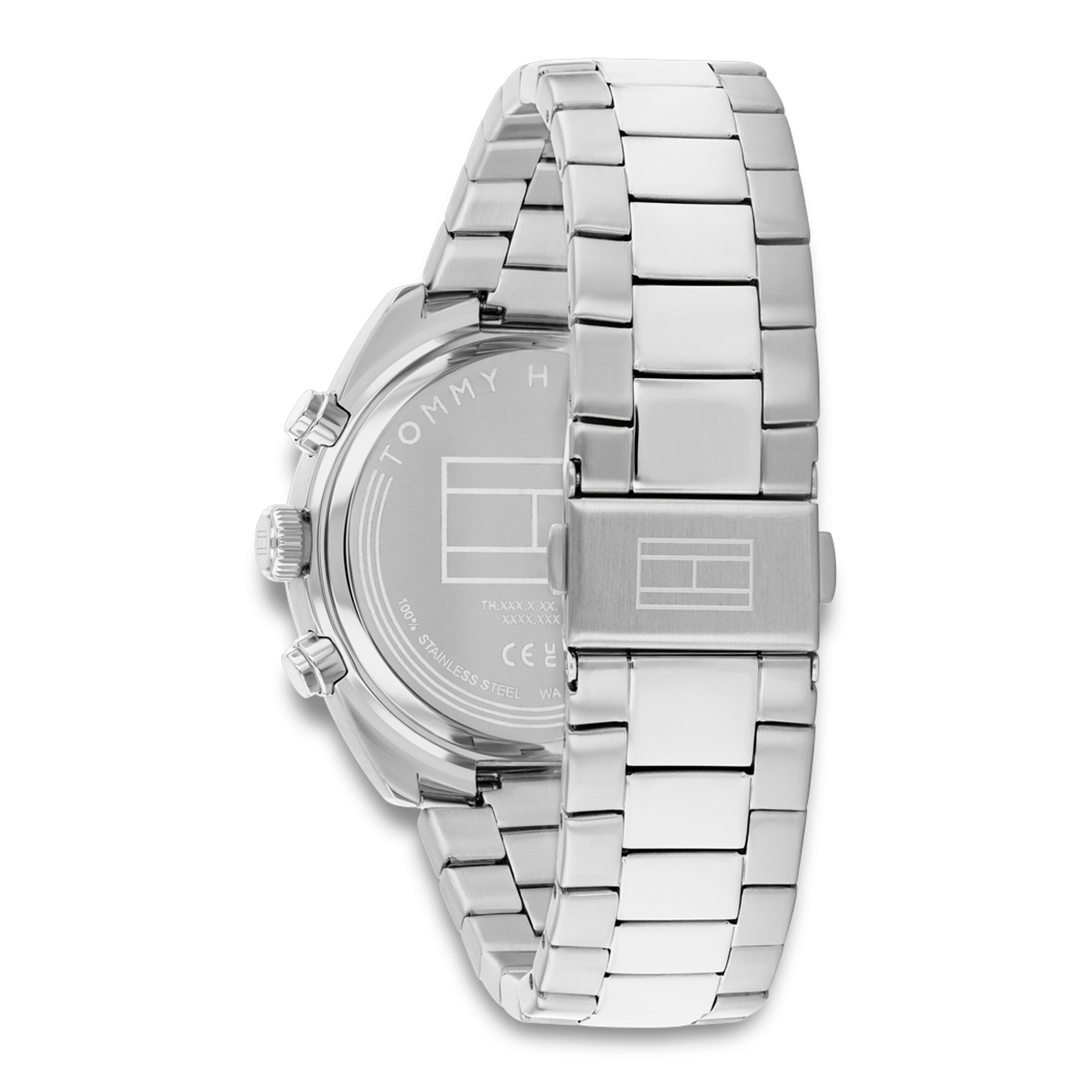 Bagside af Tommy Hilfiger Hudson 40 mm herreur i rustfrit stål med stållænke