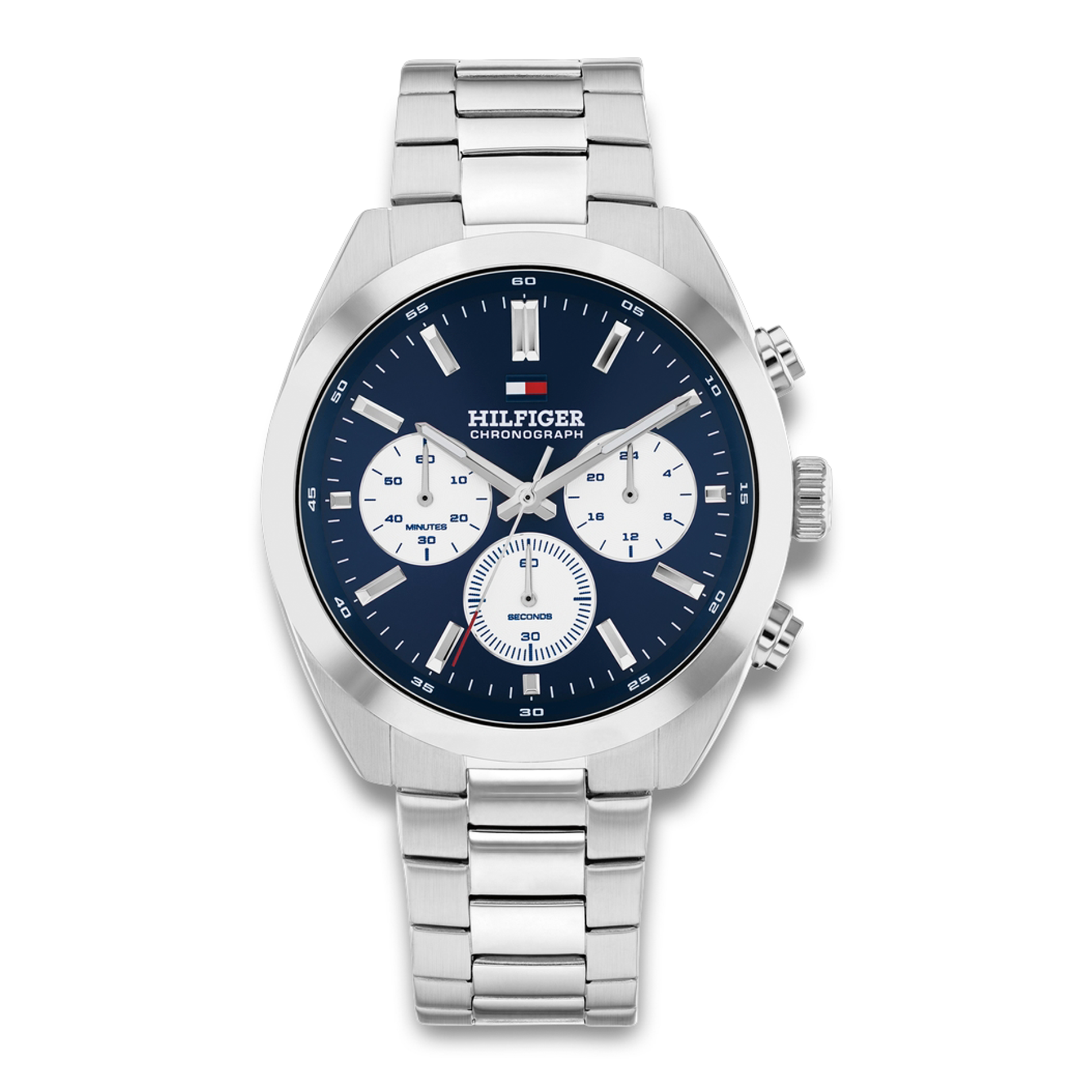 Tommy Hilfiger Hudson 40 mm herreur med blå urskive og sølvfarvet stållænke