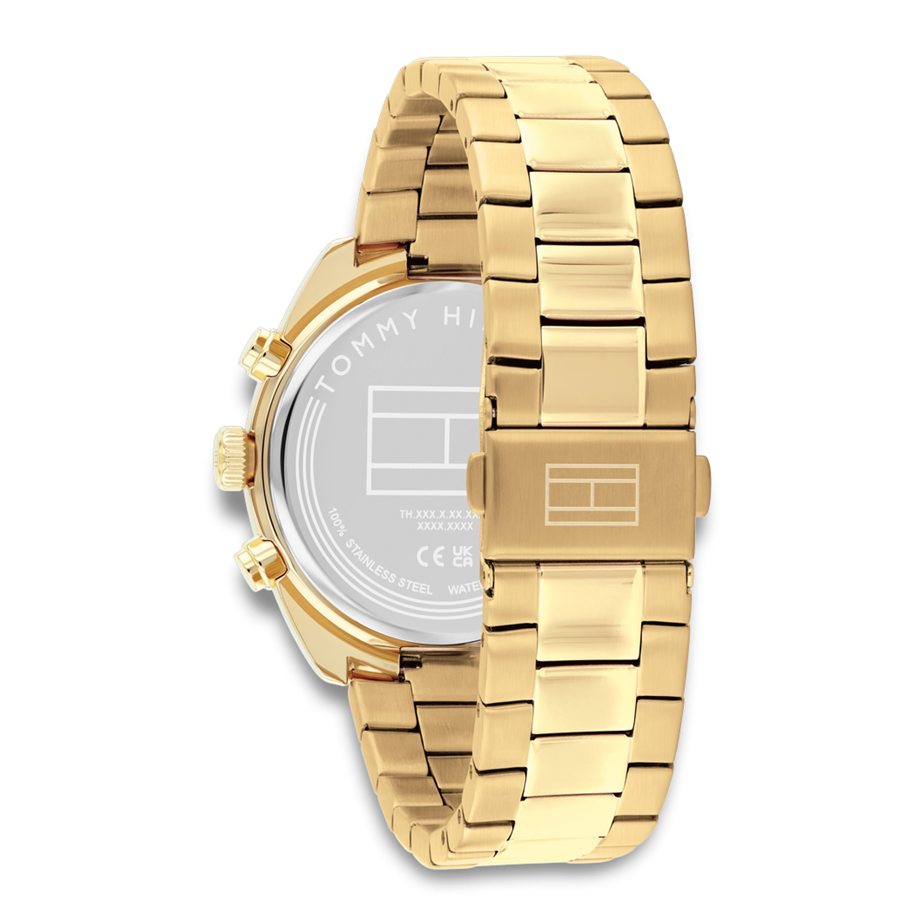 Bagside af Tommy Hilfiger Hudson 40 mm herreur i guldfarvet stål 1710723