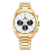 Tommy Hilfiger Hudson 40 mm herreur med hvid urskive og guldfarvet stållænke 1710723