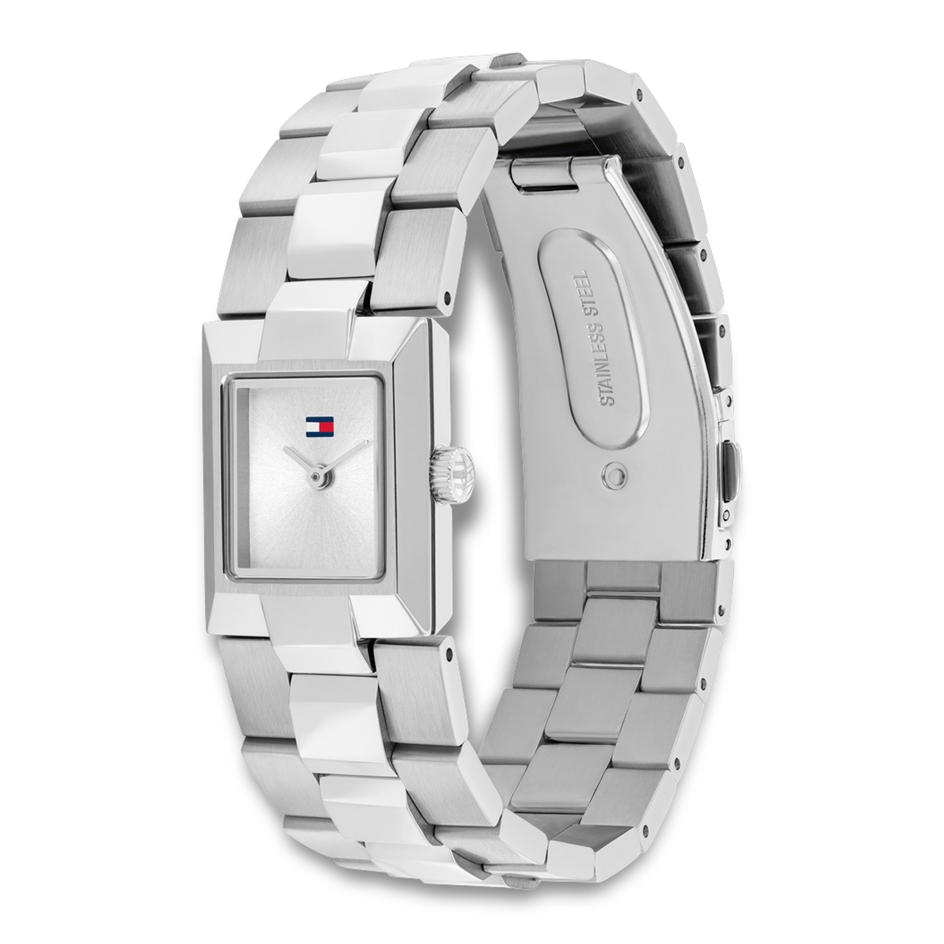 Tommy Hilfiger Ivy 25 mm dameur 1782786 med sølvfarvet stållænke set fra vinkel