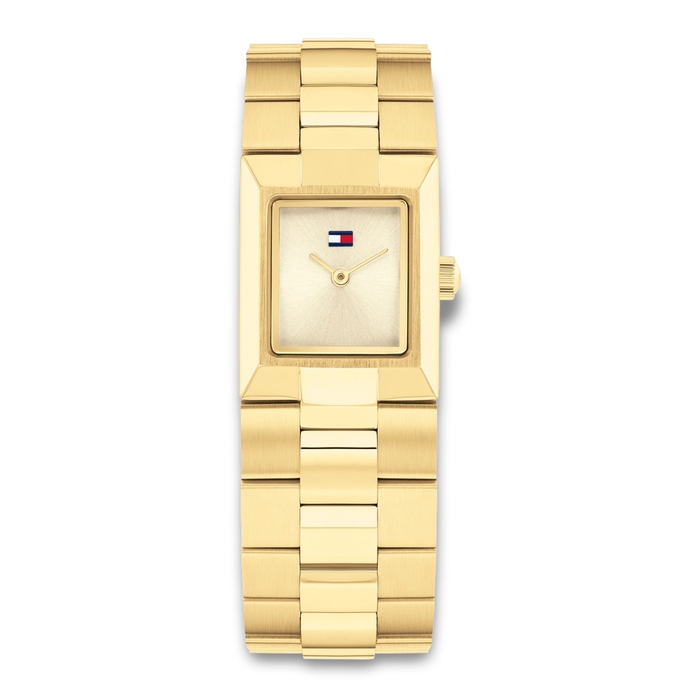 Tommy Hilfiger Ivy 25 mm dameur 1782787 med guldfarvet stållænke og rektangulær urskive