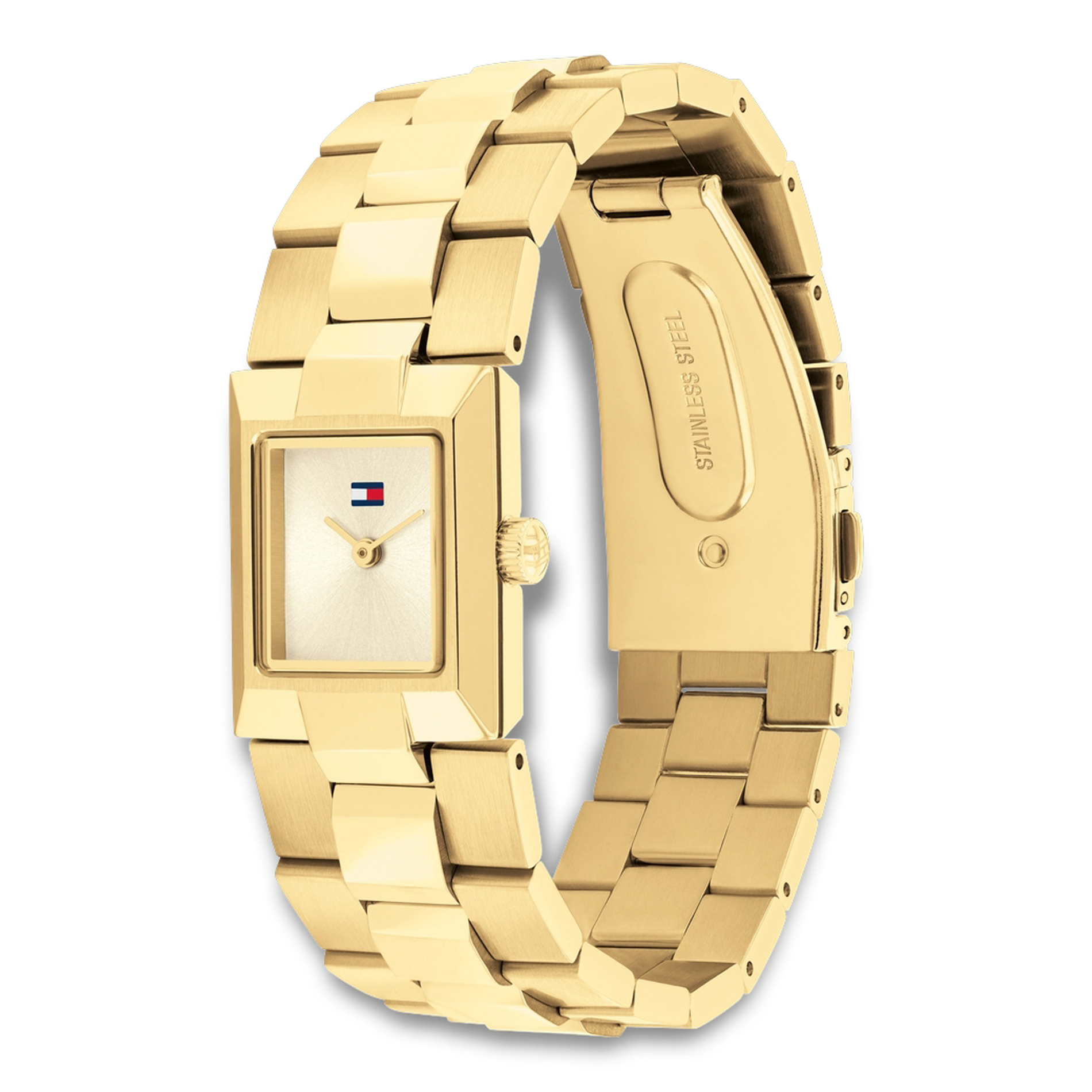 Tommy Hilfiger Ivy 25 mm dameur 1782787 med guldfarvet lænke set fra vinkel