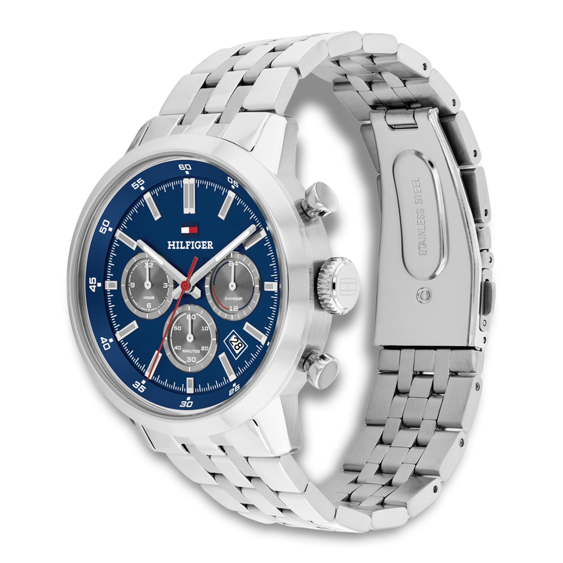 Tommy Hilfiger Kent 43 mm herreur i rustfrit stål set fra vinkel 1710753