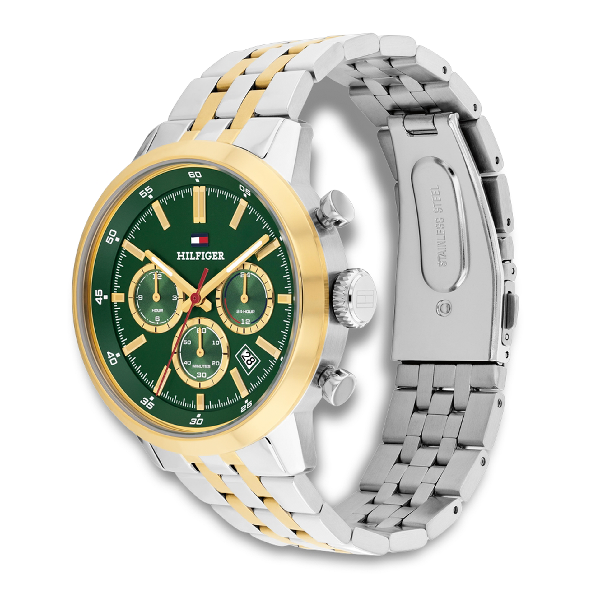 Tommy Hilfiger Kent 43 mm herreur i stål og guldfarvet finish set fra vinkel 1710754