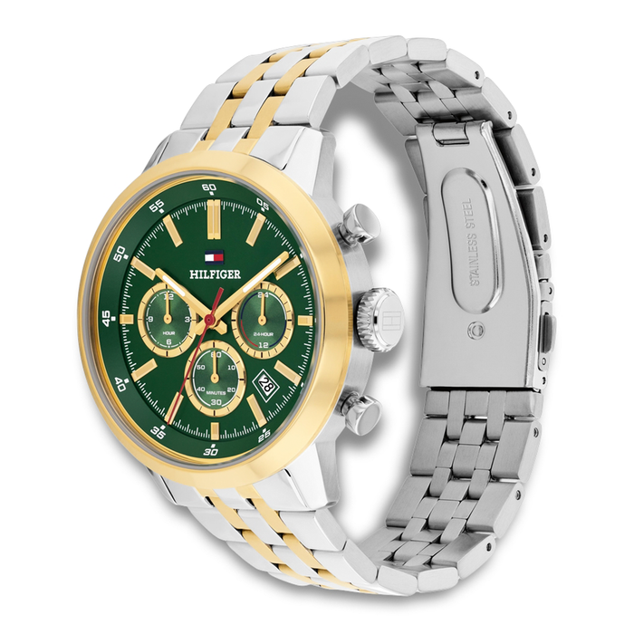 Tommy Hilfiger Kent 43 mm herreur i stål og guldfarvet finish set fra vinkel 1710754