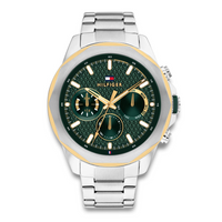 Tommy Hilfiger Lars 46 mm herreur med grøn urskive og stållænke