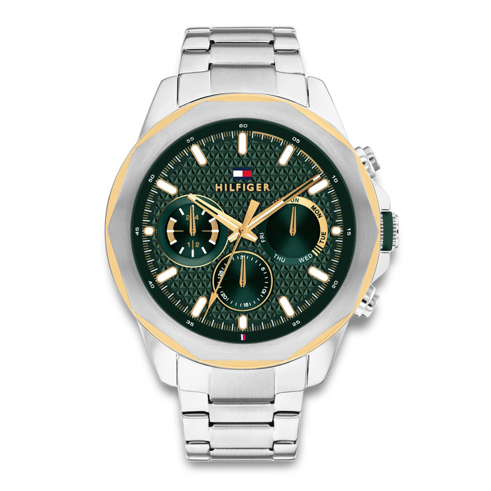 Tommy Hilfiger Lars 46 mm herreur med grøn urskive og stållænke