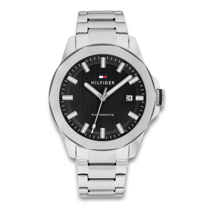Tommy Hilfiger Lars Automatic 42 mm herreur med sort urskive og stållænke