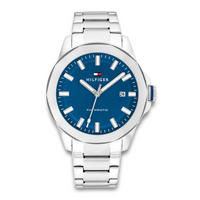 Tommy Hilfiger Lars Automatic 42 mm herreur med blå urskive og stållænke