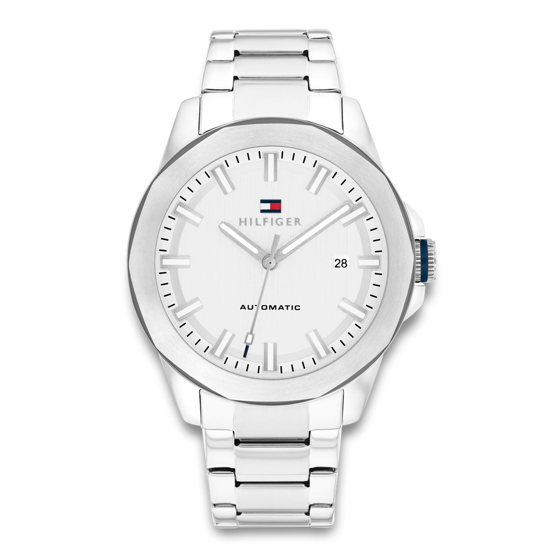 Tommy Hilfiger Lars Automatic 42 mm herreur med sølvfarvet urskive og stållænke