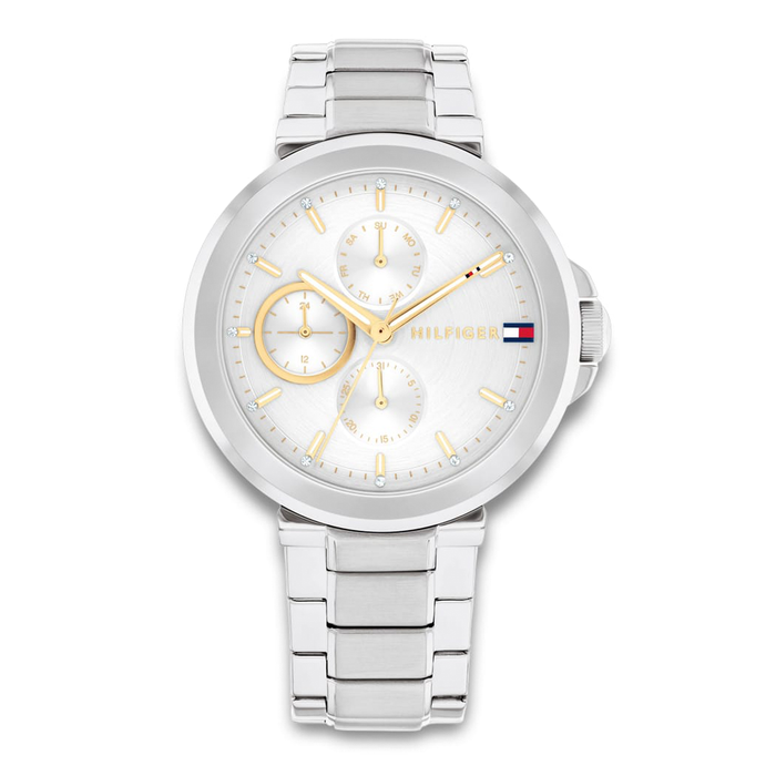 Tommy Hilfiger Lori 38 mm dameur i sølvfarvet stål med sølvhvid urskive og multifunktion 1782753