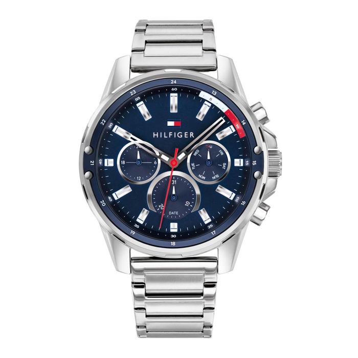 Tommy Hilfiger Mason 45 mm herreur 1791788 med blå urskive og stållænke