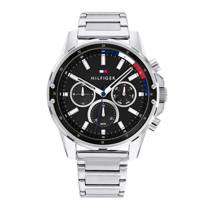 Tommy Hilfiger Mason Le 45 mm herreur 1791936 med sort urskive og stållænke