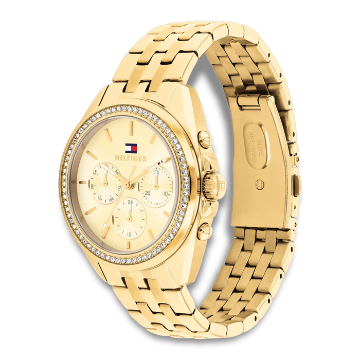 Tommy Hilfiger Mellie 36 mm dameur 1782803 i guldfarvet stål set fra vinkel