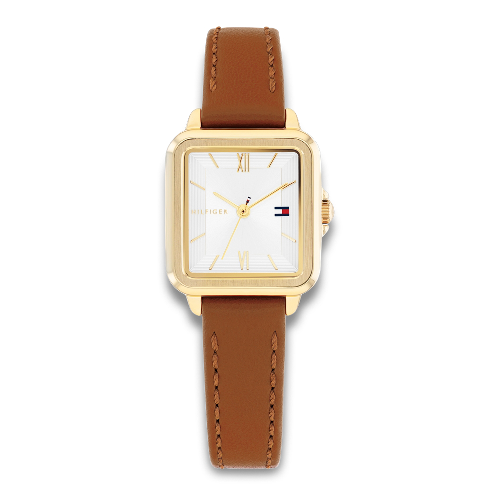Tommy Hilfiger Mia 22 mm dameur 1782859 med hvid urskive og brun læderrem