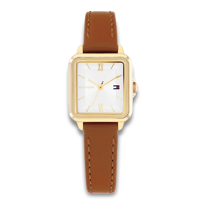 Tommy Hilfiger Mia 22 mm dameur 1782859 med hvid urskive og brun læderrem