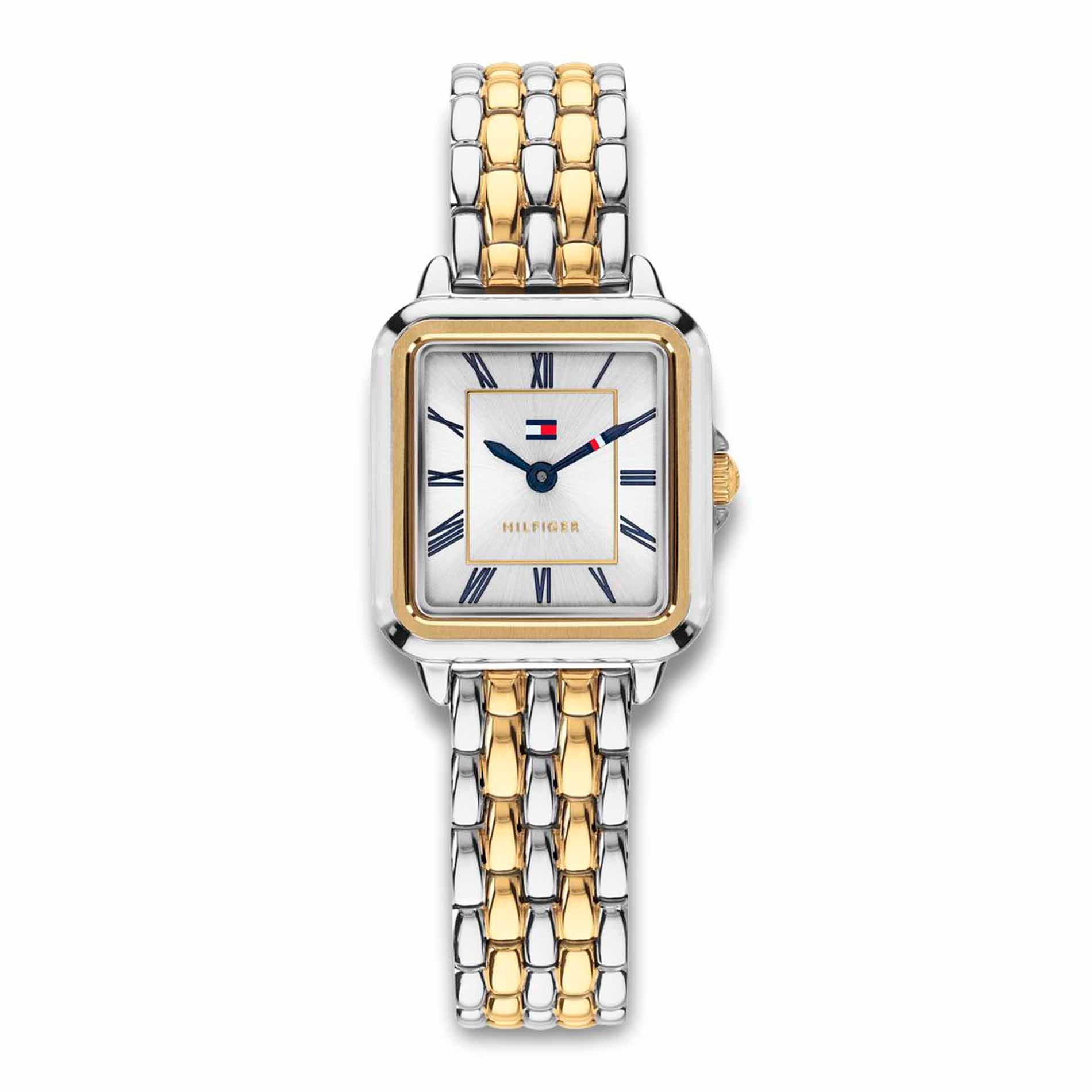 Tommy Hilfiger Mia 22 mm dameur 1782915 set forfra med sølv og guldfarvet stållænke