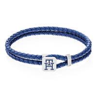 Tommy Hilfiger Monogram armbånd i blåt flettet læder med stålspænde og logo 2790530