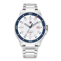 Tommy Hilfiger Remy herreur 43 mm med hvid urskive og blå lynette 1792227