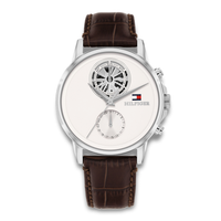 Tommy Hilfiger Stewart 40 mm herreur med lys urskive og brun læderrem 1710746