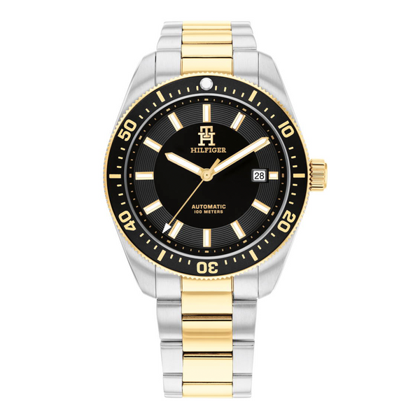 Tommy Hilfiger TH85 40 mm automatisk herreur i stål og guldfarve med sort urskive