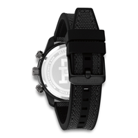 Bagside af Tommy Hilfiger TH85 Carbon herreur med sort nylonrem 1792182