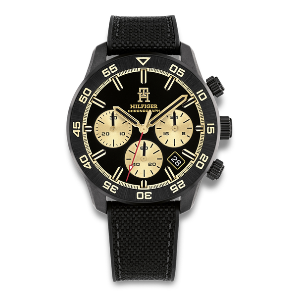 Tommy Hilfiger TH85 Carbon 42 mm herreur med sort urskive og sort nylonrem 1792182