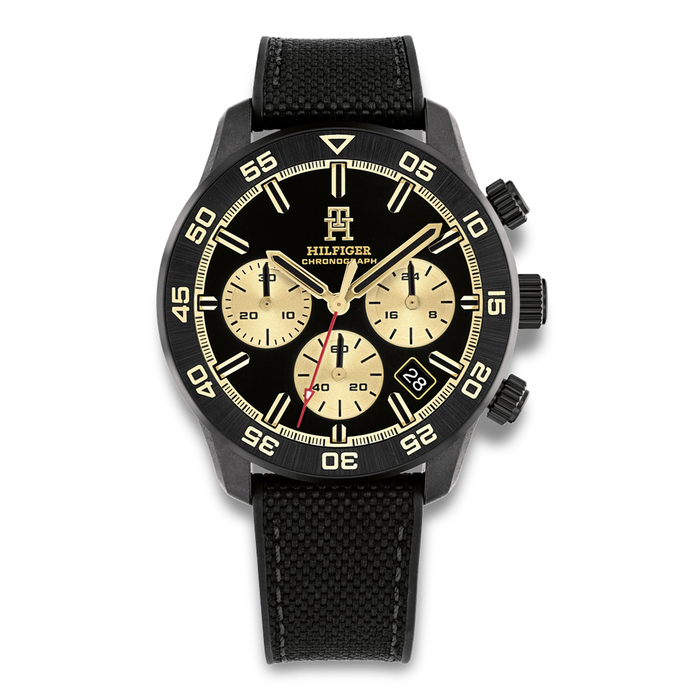 Tommy Hilfiger TH85 Carbon 42 mm herreur med sort urskive og sort nylonrem 1792182