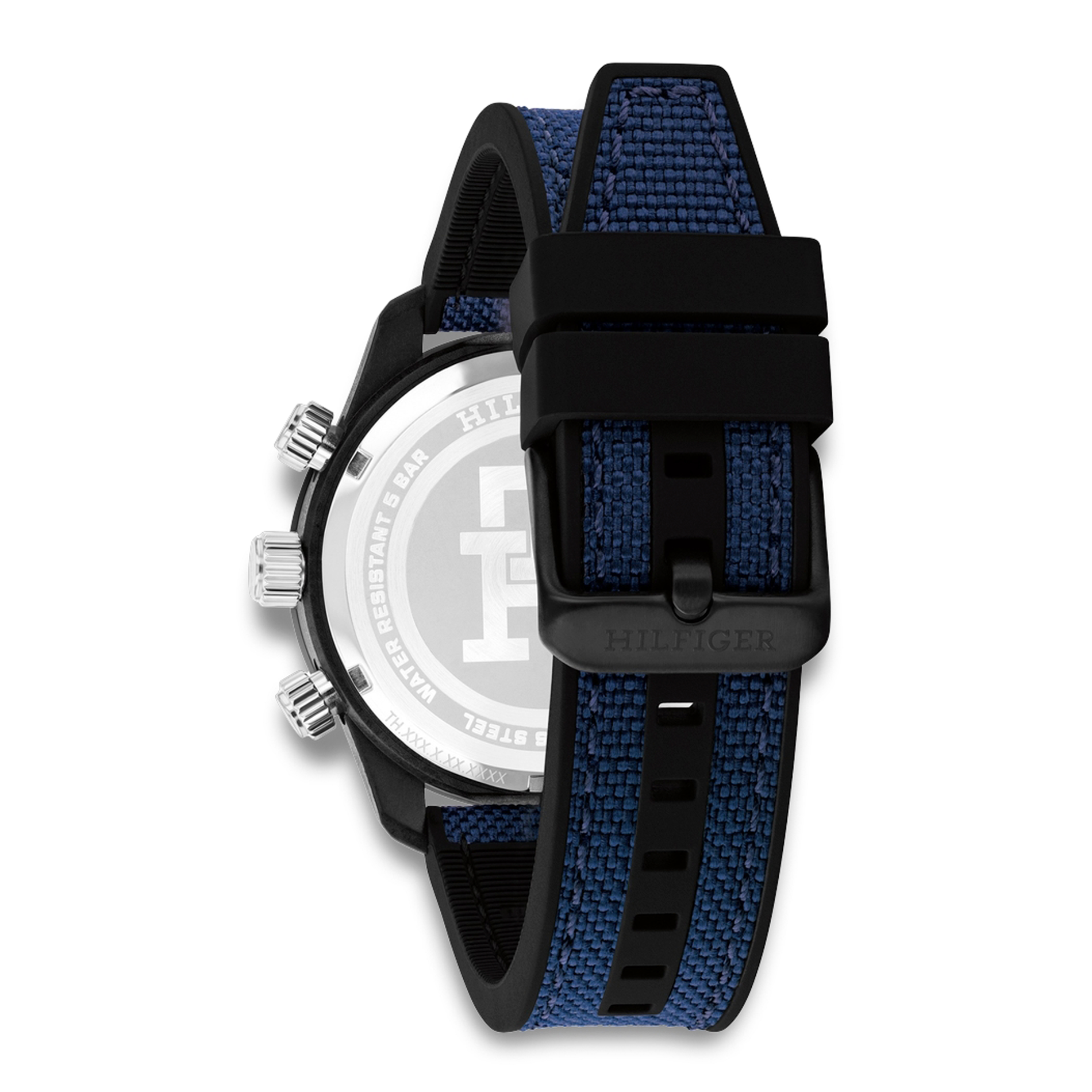 Bagside af Tommy Hilfiger TH85 Carbon herreur med blå rem 1792183