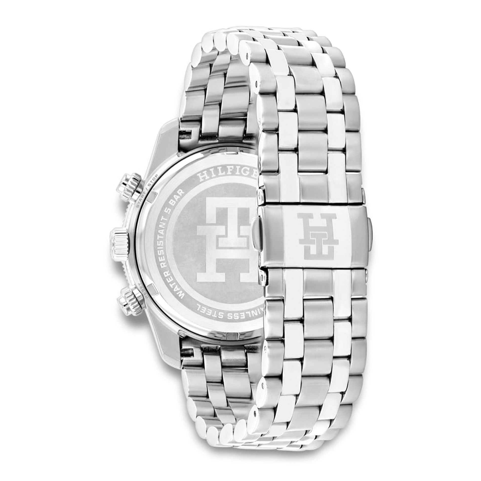Bagside af Tommy Hilfiger TH85 Chrono 41 mm herreur med sølvfarvet stållænke 1792156