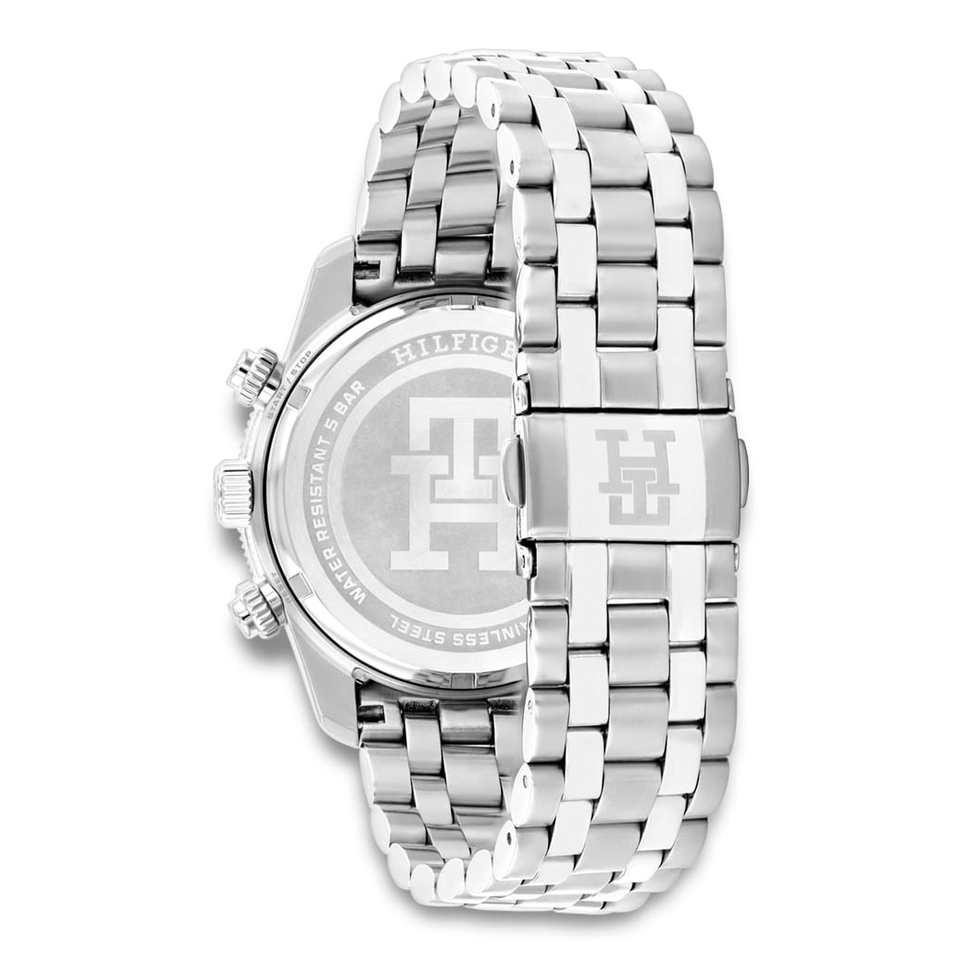 Bagside af Tommy Hilfiger TH85 Chrono 41 mm herreur med sølvfarvet stållænke 1792157