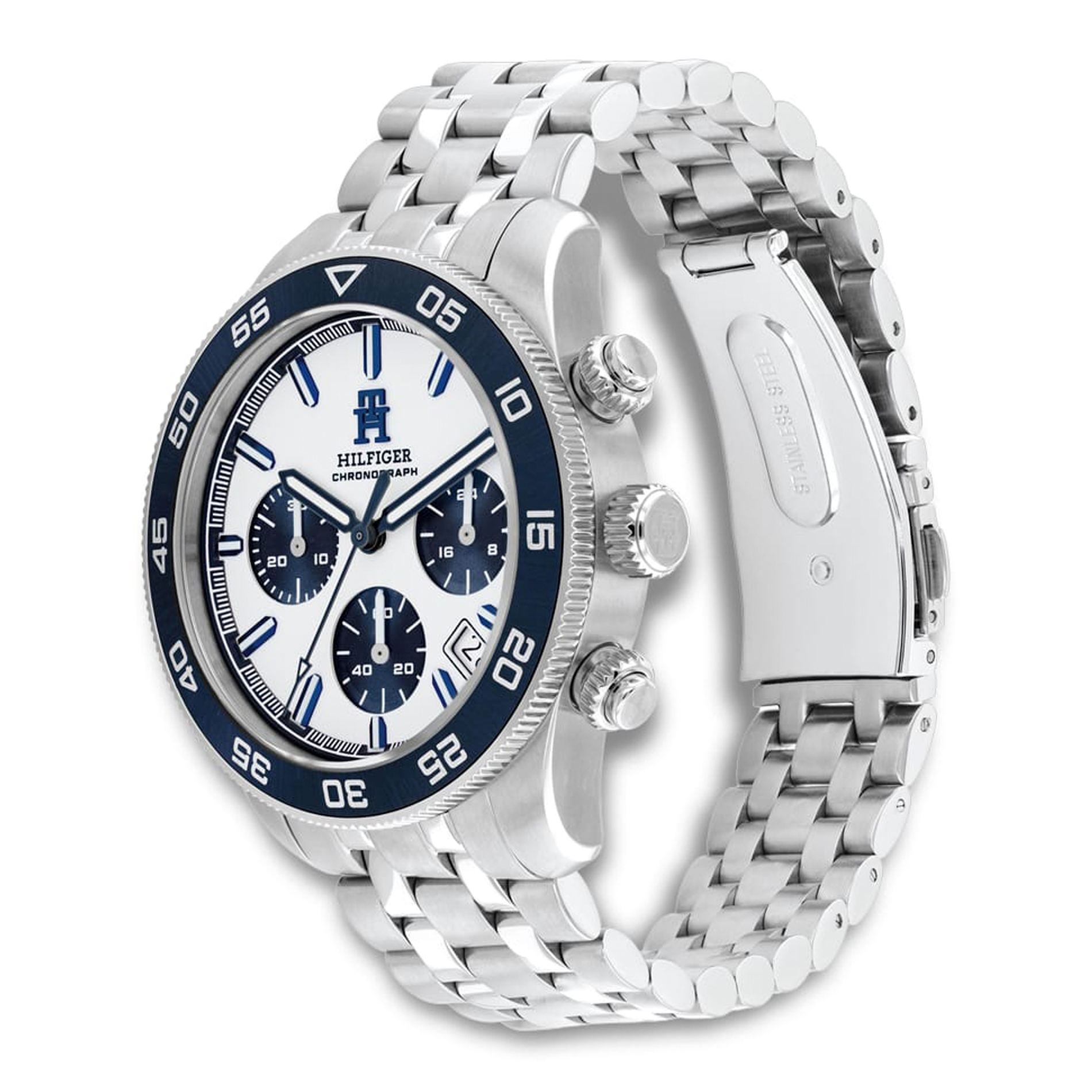Tommy Hilfiger TH85 Chrono 41 mm herreur med hvid urskive set fra siden 1792157