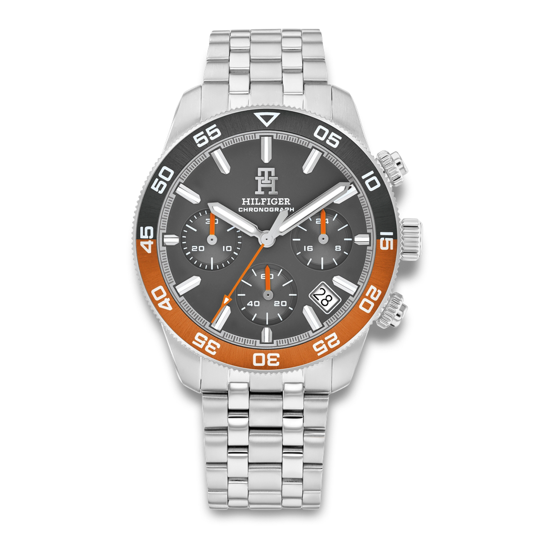 Tommy Hilfiger TH85 Chrono 41 mm herreur med grå urskive og stållænke 1792186