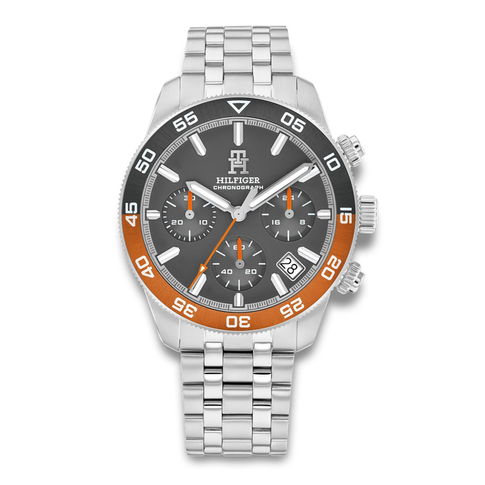 Tommy Hilfiger TH85 Chrono 41 mm herreur med grå urskive og stållænke 1792186