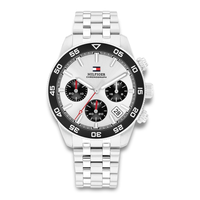 Tommy Hilfiger TH85 Chronograph 41 mm herreur med sølvhvid urskive og stållænke 1792214