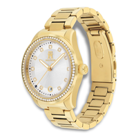 Tommy Hilfiger TH85 Crystals 36 mm dameur i guldfarvet stål set fra siden 1782758