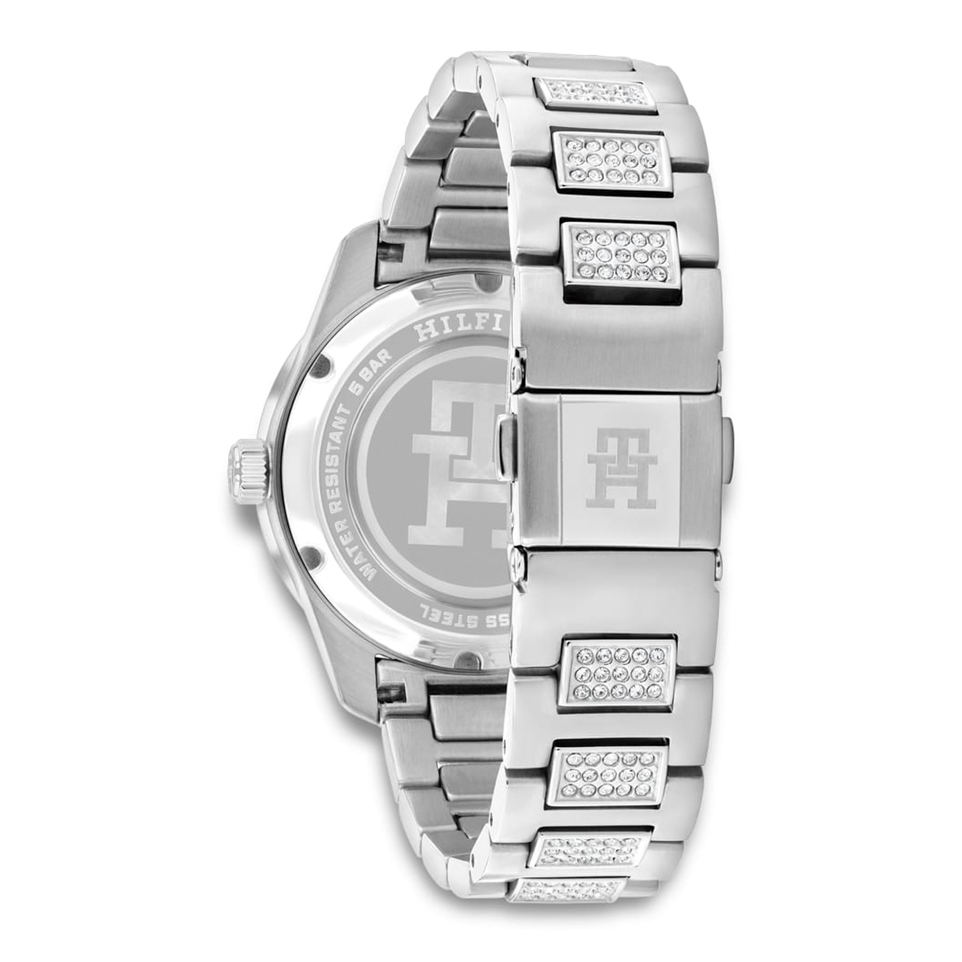 Bagside af Tommy Hilfiger TH85 Crystals 36 mm dameur med stållænke og krystaller 1782759