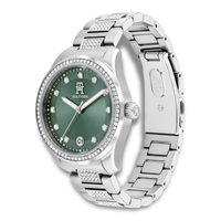 Tommy Hilfiger TH85 Crystals 36 mm dameur i stål med grøn skive set fra siden 1782759
