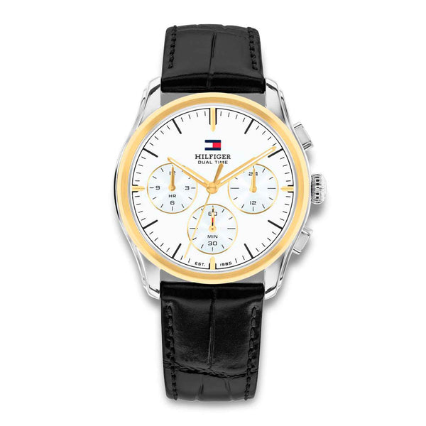 Tommy Hilfiger The Empire 38 mm herreur med hvid urskive og sort læderrem