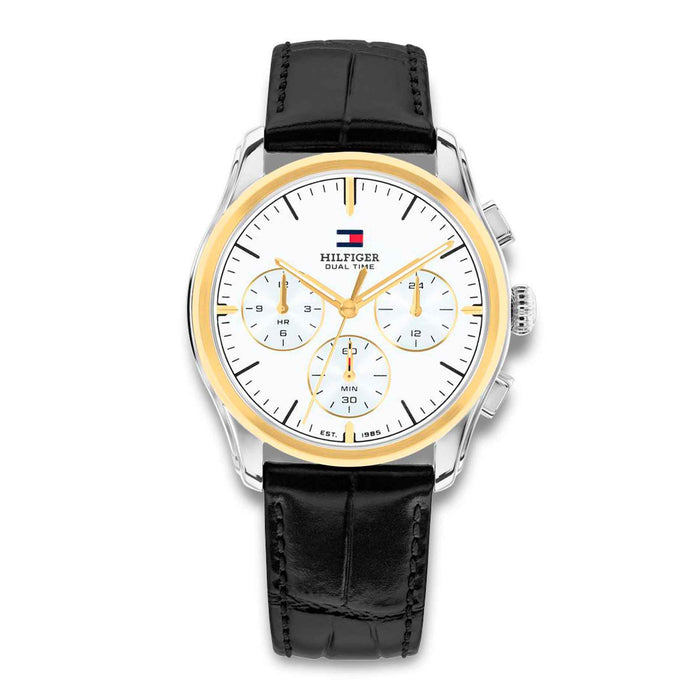 Tommy Hilfiger The Empire 38 mm herreur med hvid urskive og sort læderrem