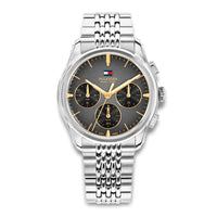 Tommy Hilfiger The Empire 38 mm herreur 1710812 med sort og graa urskive og soelvfarvet staallaenke