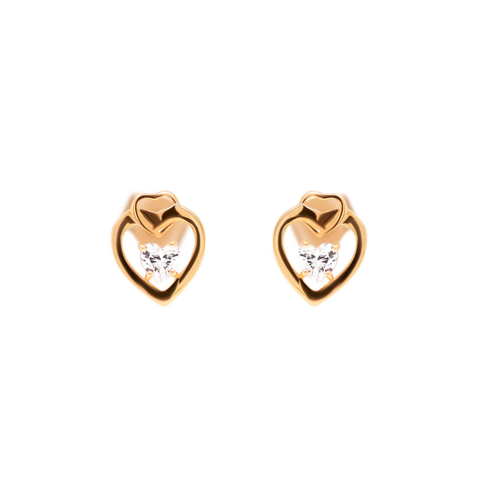 Triple Heart øreringe i 8 kt. guld med åbent hjertedesign og funklende hjerteformet zirkonia i midten for et romantisk og elegant udtryk